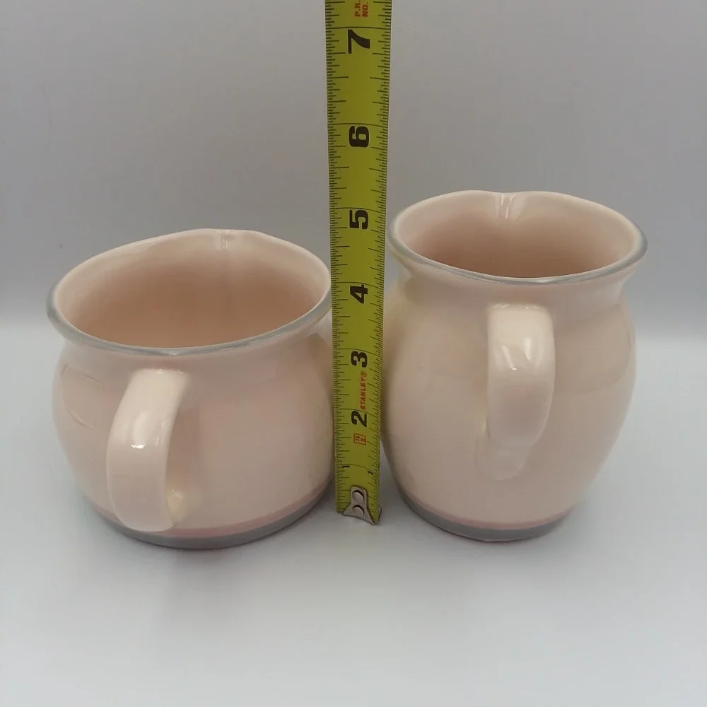 Pfaltzgraff Creamer & Sugar Bowl No Lid Set Pink‎ Stripe Stoneware Kitchen Decor